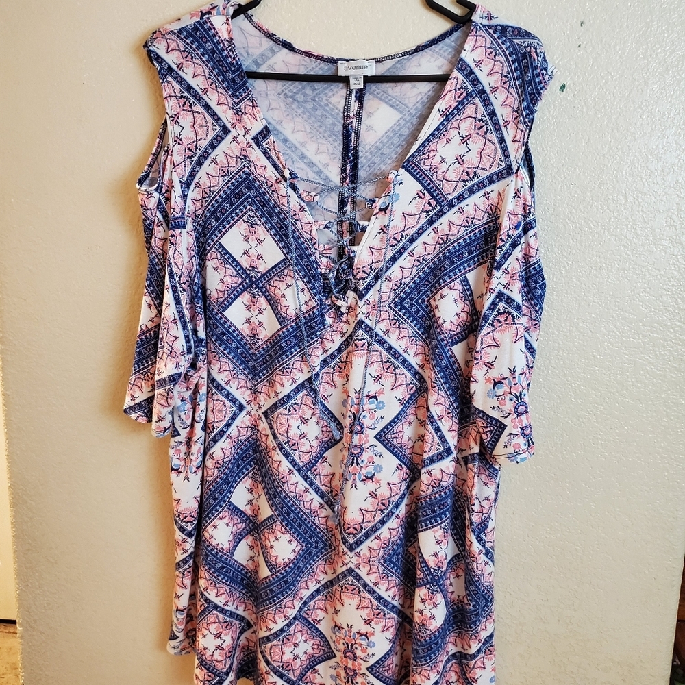 Avenue Paisley Cold Shoulder Boho Peasant Front Tie Blouse Top 26/28
